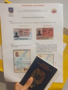 pasaporte venezolano, hoja de instrucciones